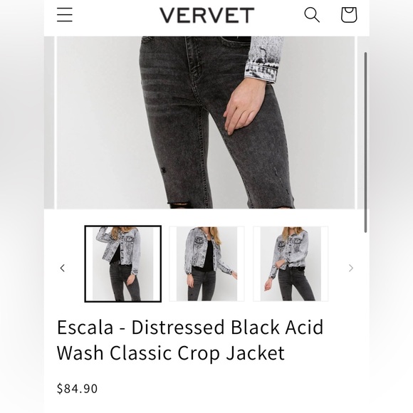 NWT vervet Escala - Distressed Black Acid Wash Classic Crop Jacket - Picture 4 of 5
